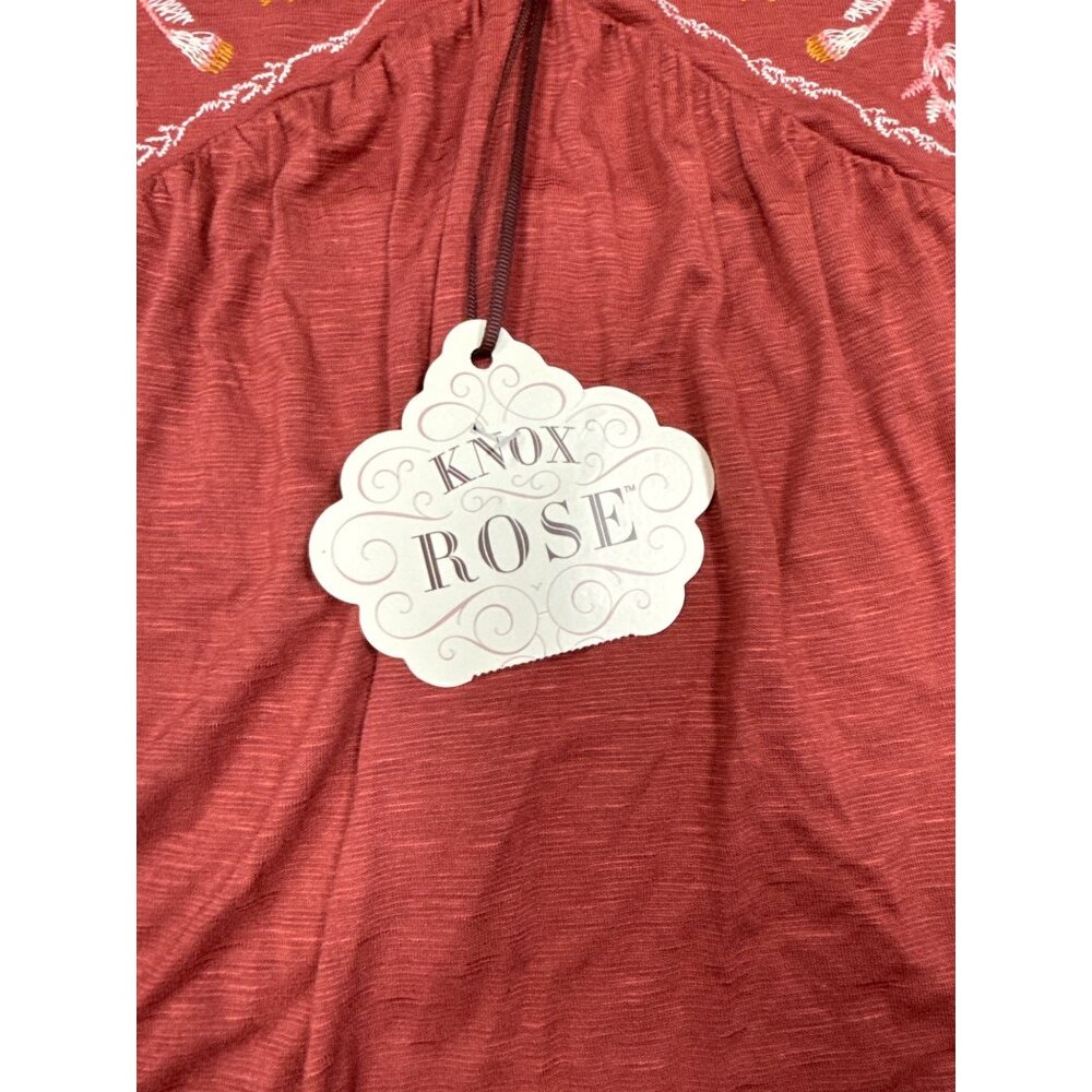Knox Rose Embroidered Sleeveless Top XS Rayon/Spandex Blend Burgundy Boho Style - Picture 3 of 7